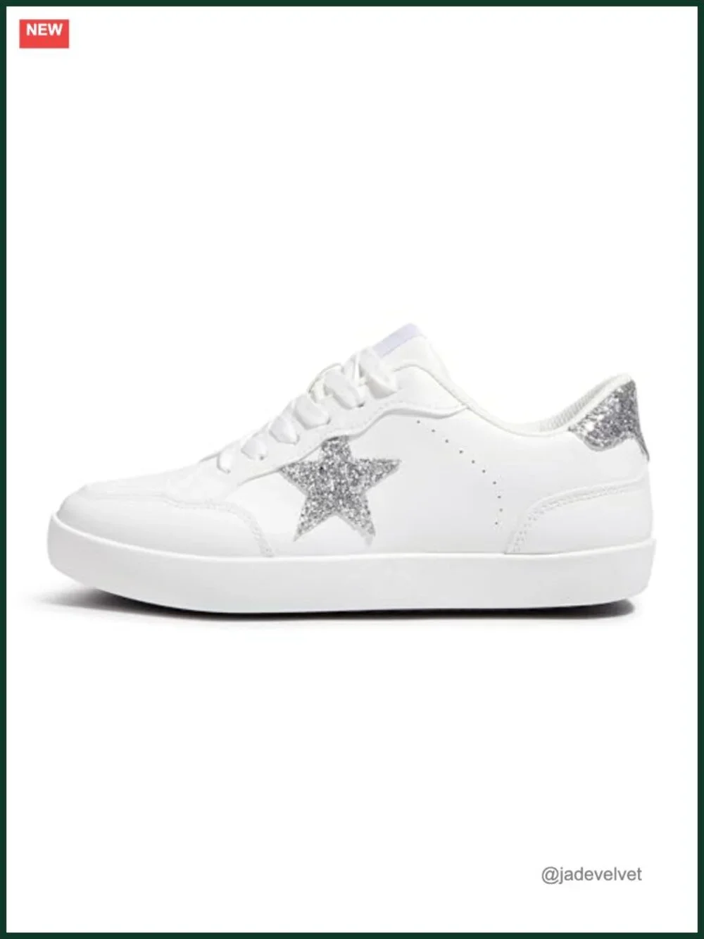 PU Leather Women's Glitter Star Sneakers Cute Lace-Up Low Top Shoes